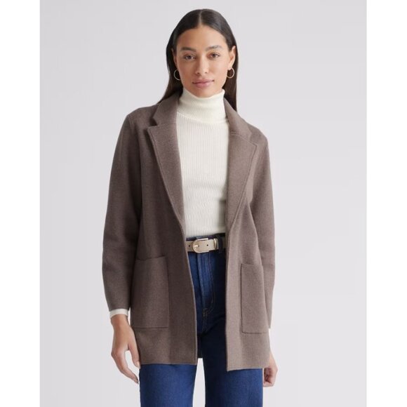 Quince Womens 100% Organic Cotton Knit Blazer Open Front Heather Brown Size XS - Picture 1 of 7